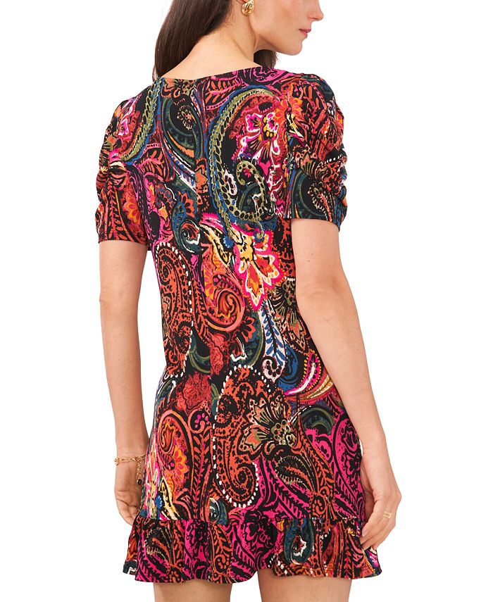 Marine Mist Asymmetric Hem Mini Dress - Green Paisley