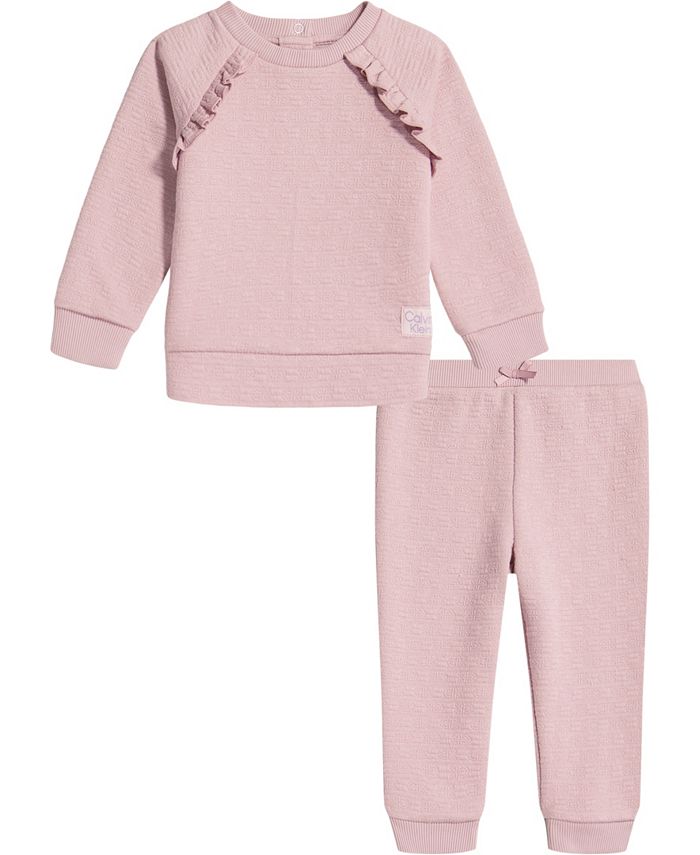 Calvin Klein Baby Girls Quilted Double Knit Crew Neck Sweatsuit, 2 ...