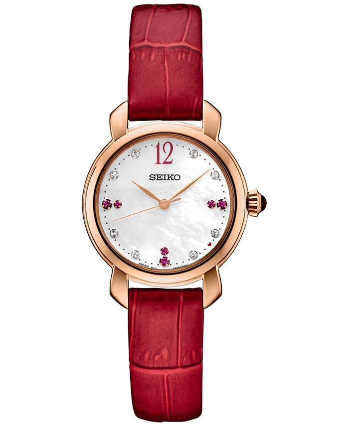 Seiko Women's Analog Crystals Special Edition Red Leather Strap Watch 29mm Macy's