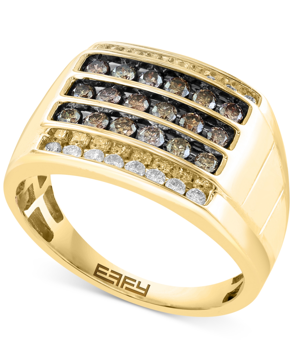 Effy Men's Espresso Diamond (5/8 ct. t.w.) & White Diamond (1/3 ct. t.w.) Ring in 14k Gold - Gold