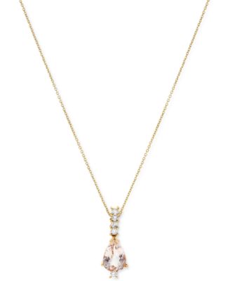 Macy's - Morganite (1 ct. t.w.) & Diamond (1/10 ct. t.w.) 16" Pendant Necklace in 14k Gold