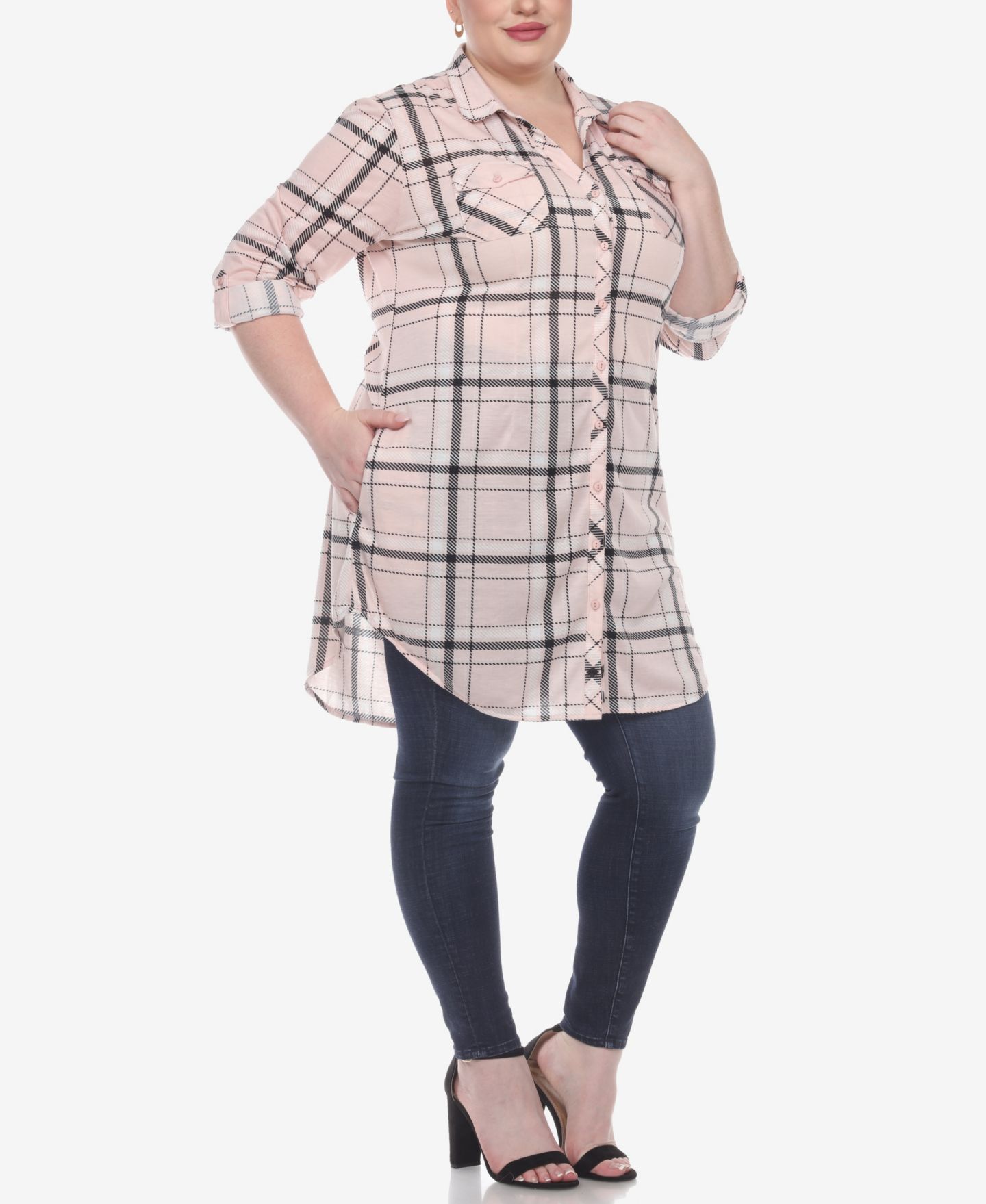 Женский топ White Mark Plus Size Plaid Tunic Top, цвет: Розовый — фото 5