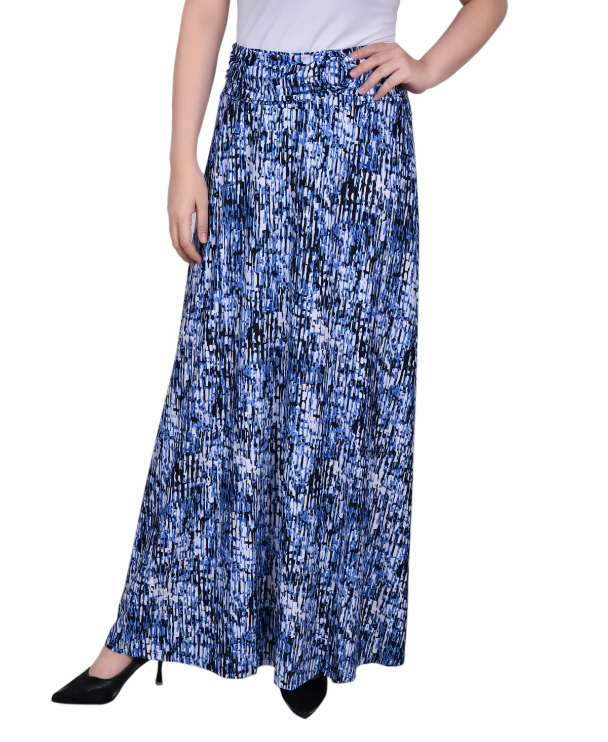 NY COLLECTION WOMEN'S MISSY MAXI A-LINE SKIRT WITH FRONT FAUX BELT WITH RING DETAIL