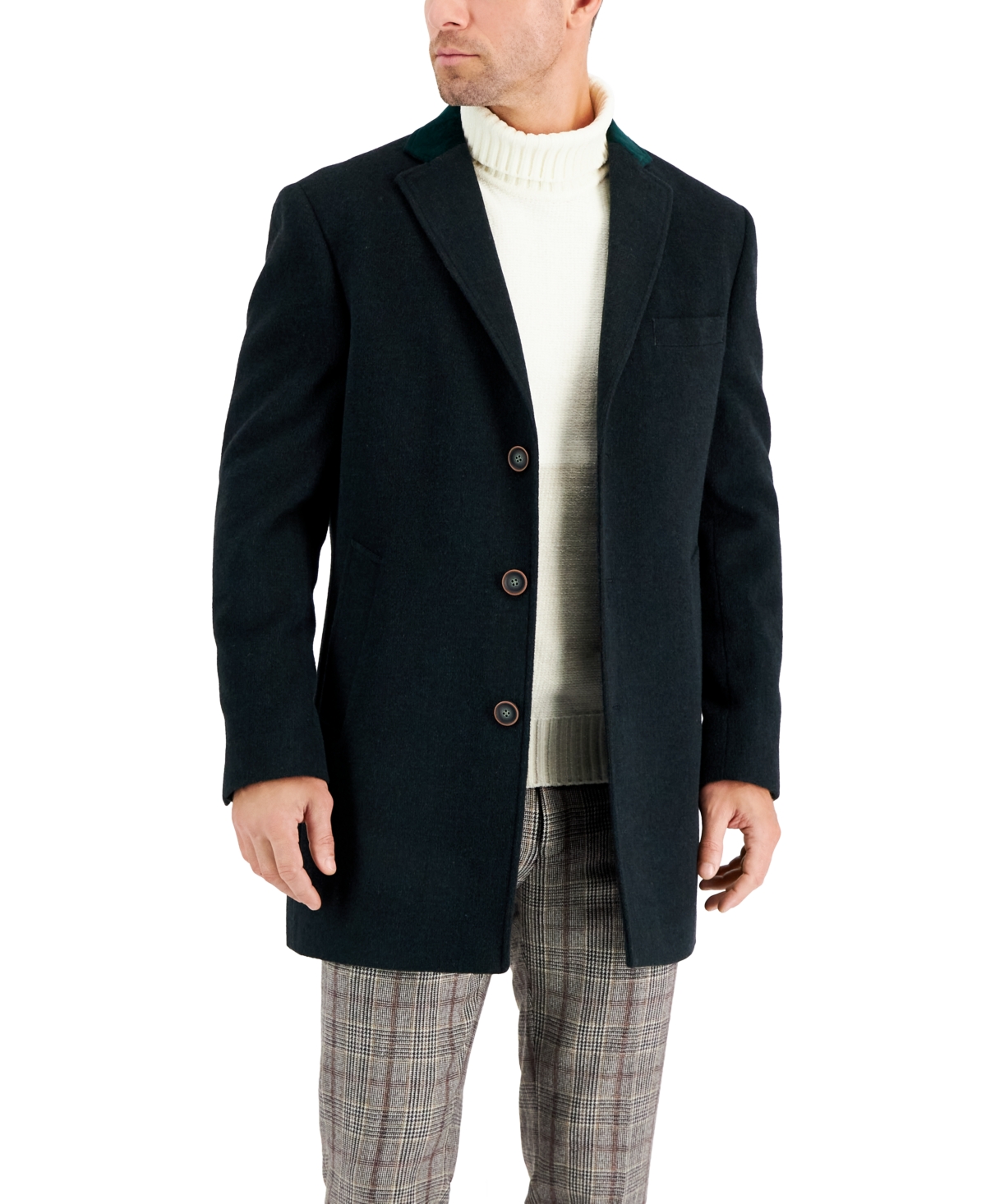 Men's Wool Blend Solid Overcoat - Teal