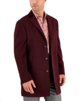 Tallia Men's Wool Blend Solid Overcoat - Wine