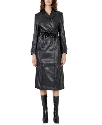 womens faux leather trench