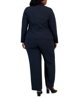 Plus Size Two-Button Pinstriped Pantsuit Set