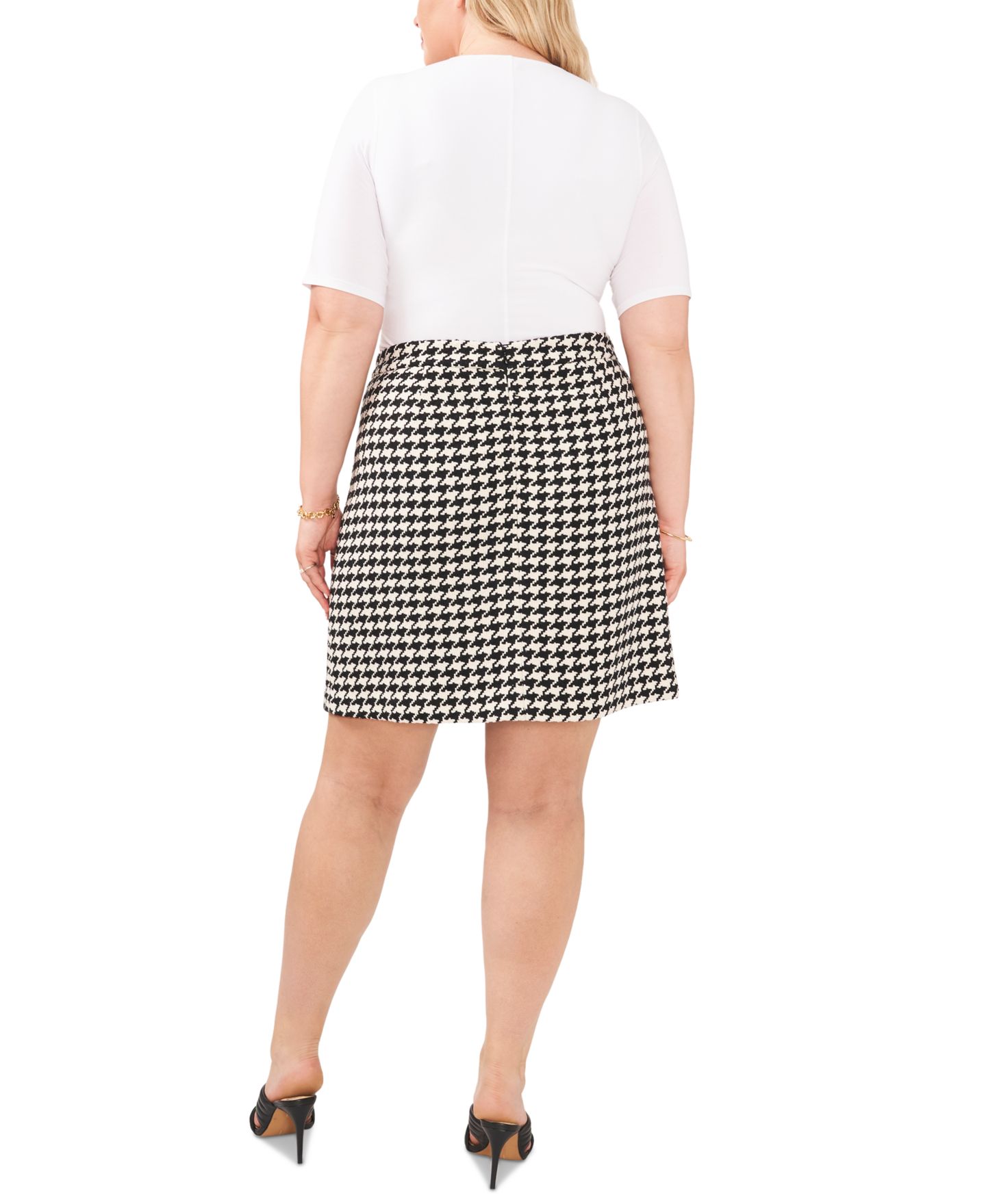 Женская юбка Vince Camuto Plus Size Houndstooth Mini, цвет: Насыщенный чёрный — фото 2