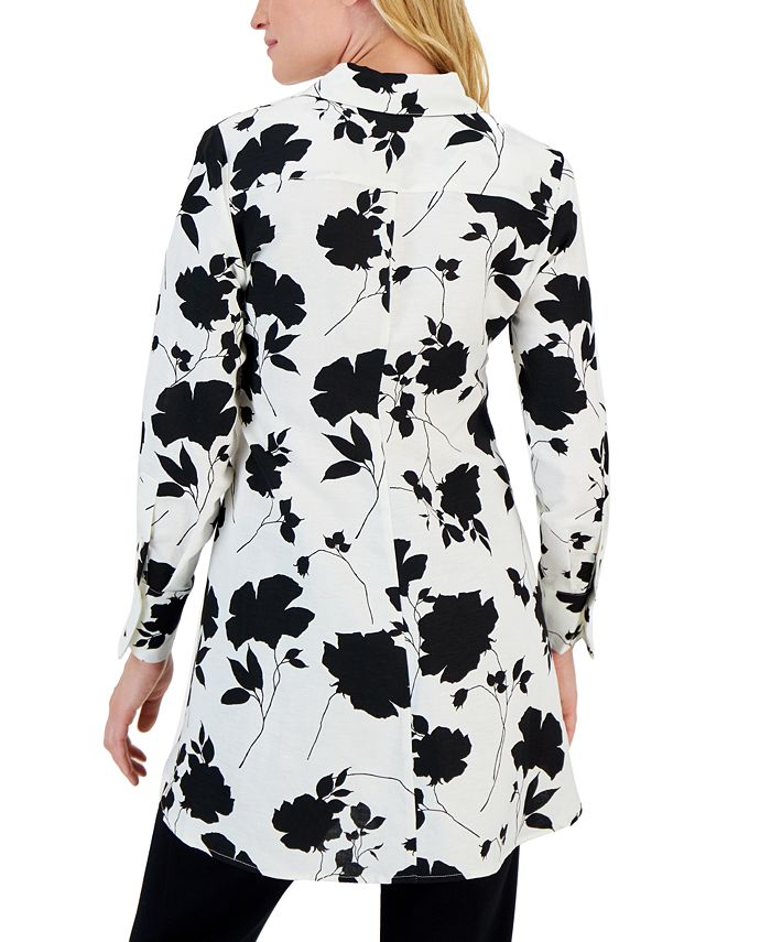 Alfani Women's Floral-Print Linen Blend High-Low Button Blouse, Created ...