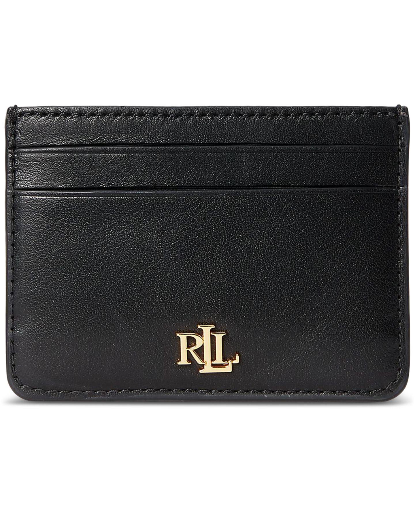 Женский кошелёк Lauren Ralph Lauren Full-Grain Leather Small Slim Card Case, цвет: Чёрный — фото 1