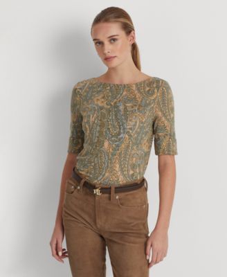 Lauren Ralph Lauren - Paisley Stretch Cotton Boatneck T-Shirt