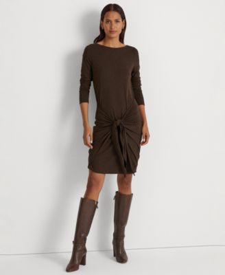 Lauren Ralph Lauren Women's Tie Waist Jersey Dress, Brown, 2
