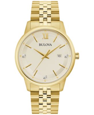 Men's Classic Diamond Accent Gold-Tone Stainless Steel Bracelet Watch 41mm