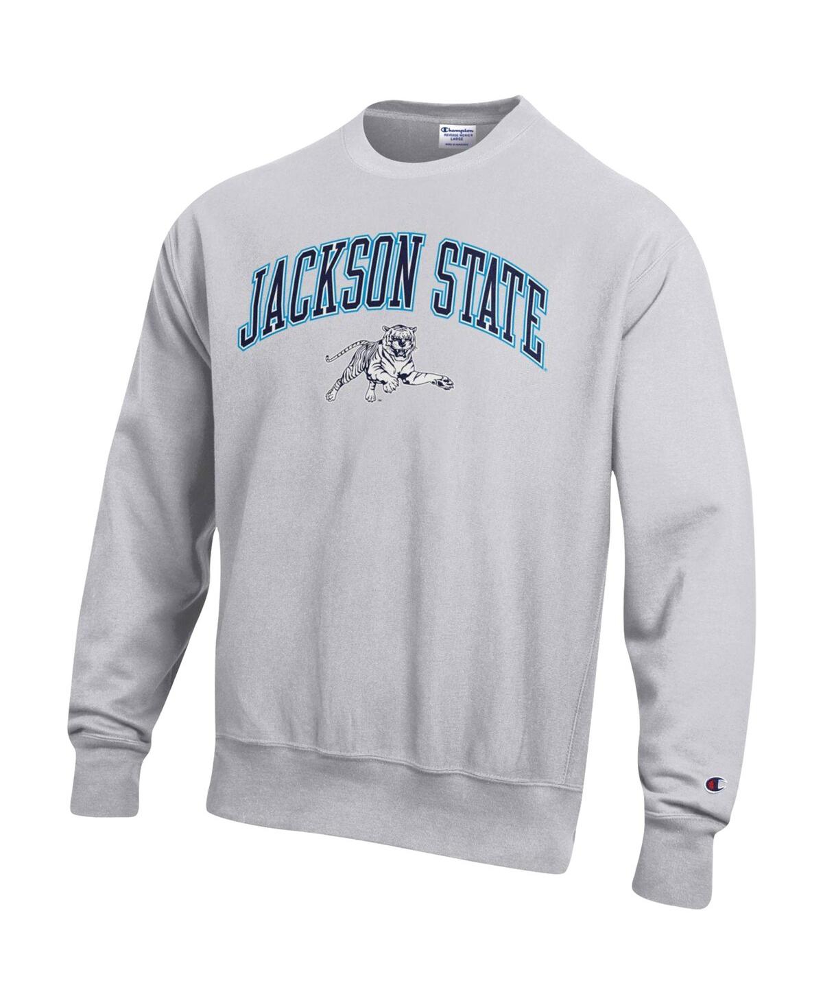 Men's ChampionJackson State Tigers Arch Over Logo Reverse Weave Pullover Sweatshirt - Heathered Gray