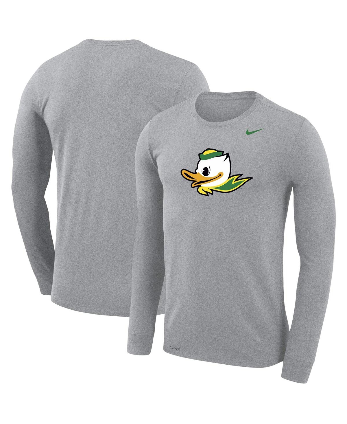 Men's Nike Heathered Gray Oregon Ducks Puddles School Logo Legend Performance Long Sleeve T-shirt