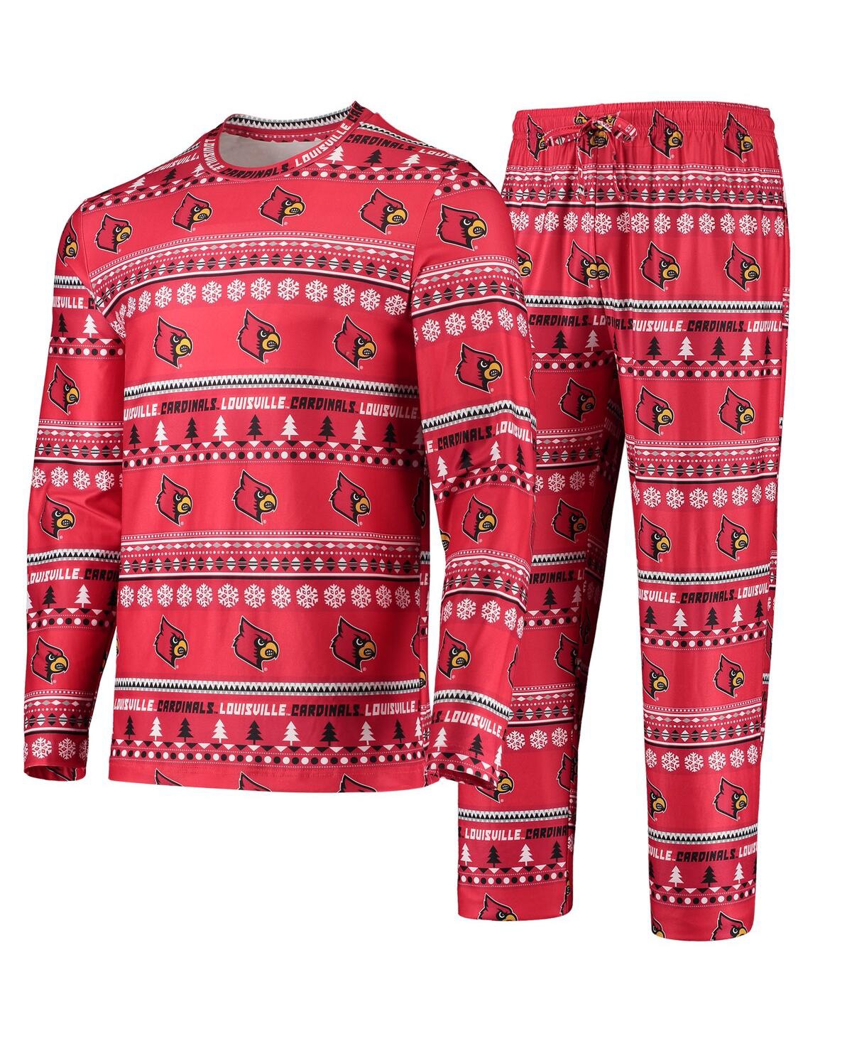Shop Concepts Sport Men's  Red Louisville Cardinals Ugly Sweater Long Sleeve T-shirt And Pants Sleep Set