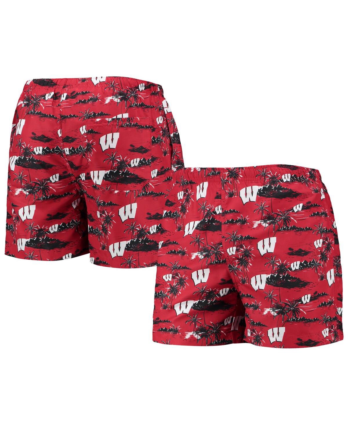 Shop Foco Men's  Red Wisconsin Badgers Island Palm Swim Trunks