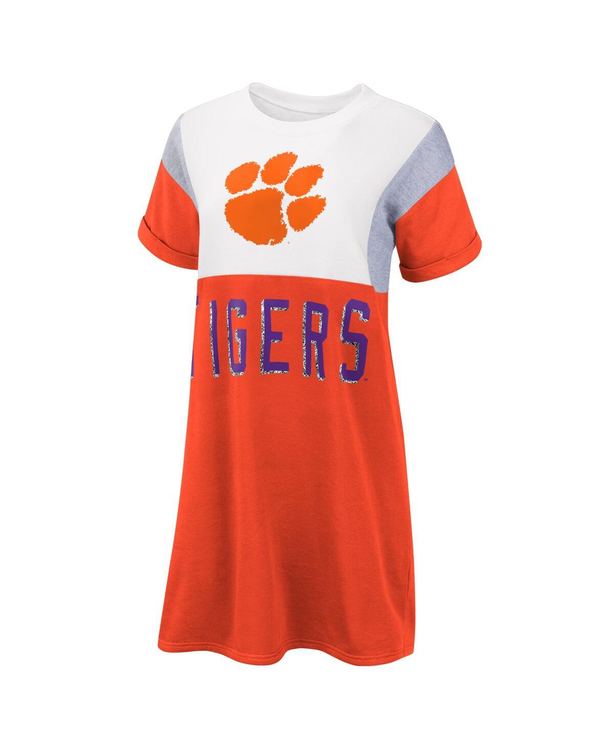 Shop G-iii 4her By Carl Banks Women's  Orange And White Clemson Tigers 3rd Down Short Sleeve T-shirt Dress In Orange,white