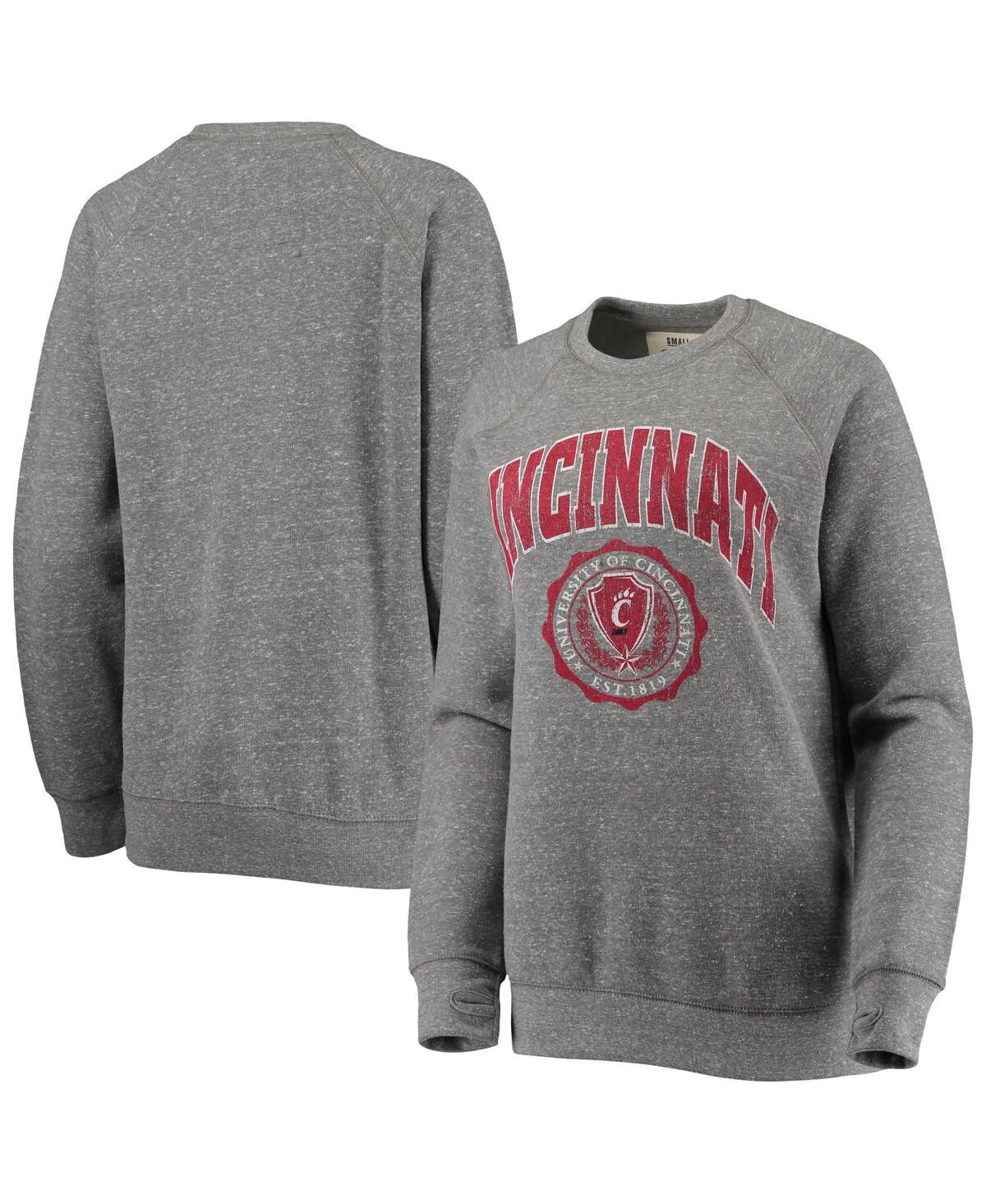 PRESSBOX WOMEN'S PRESSBOX HEATHERED GRAY CINCINNATI BEARCATS EDITH VINTAGE-LIKE KNOBI RAGLAN PULLOVER SWEATSH 