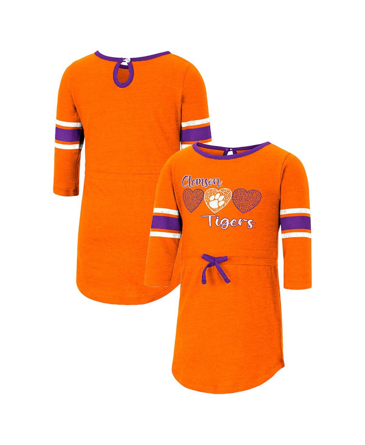 Colosseum Babies' Toddler Girls  Heathered Orange Clemson Tigers Poppin Sleeve Stripe Dress