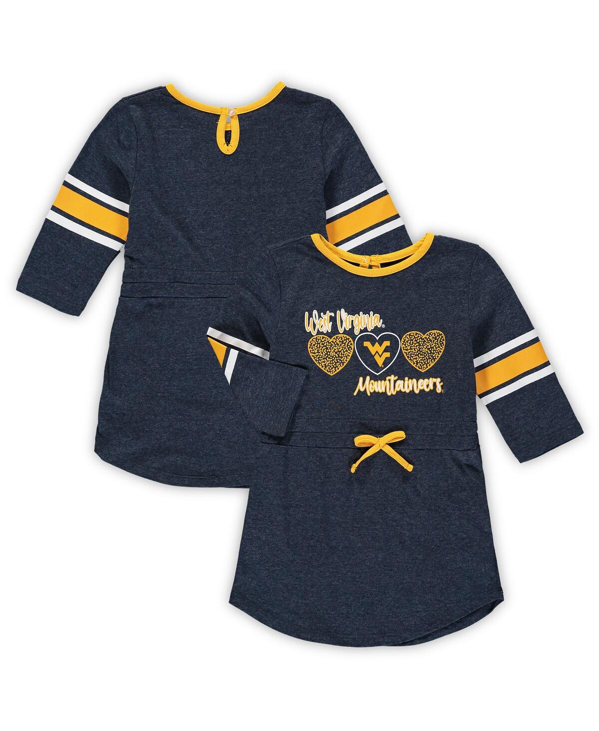 Shop Colosseum Girls Toddler  Heathered Navy Distressed West Virginia Mountaineers Poppin Sleeve Stripe Dr