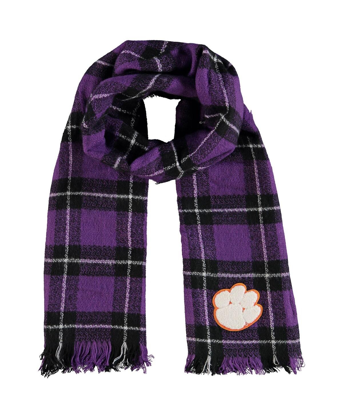 Little Earth Women's  Clemson Tigers Plaid Blanket Scarf In Purple