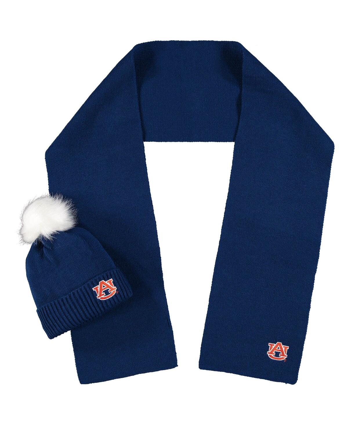 Zoozatz Women's Auburn Tigers Scarf And Cuffed Knit Hat With Pom Set In Navy