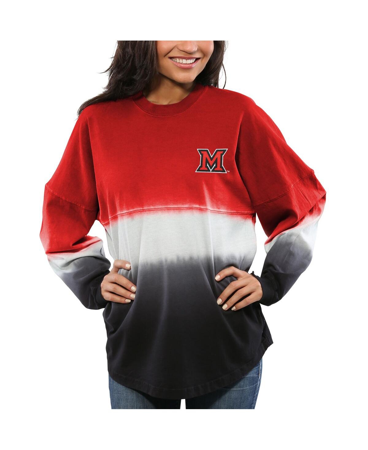 Spirit Jersey Women's Red Miami University Redhawks Ombre Long Sleeve Dip-dyed