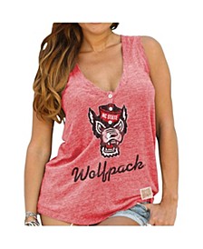Women's Red NC State Wolfpack Relaxed Henley V-Neck Tri-Blend Tank Top
