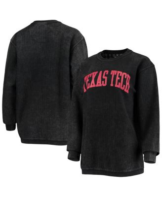Women's Black Texas Tech Red Raiders Comfy Cord Vintage Wash Basic Arch Pullover Sweatshirt