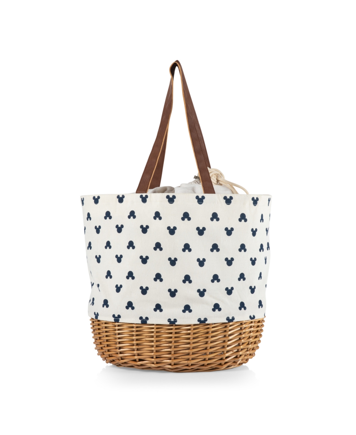 Disney Mickey Mouse Silhouette Coronado Canvas And Willow Basket Tote In Cream With Navy Blue Pattern