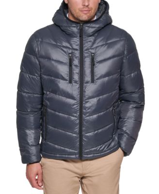 Chevron Quilted Hooded Puffer Jacket 
