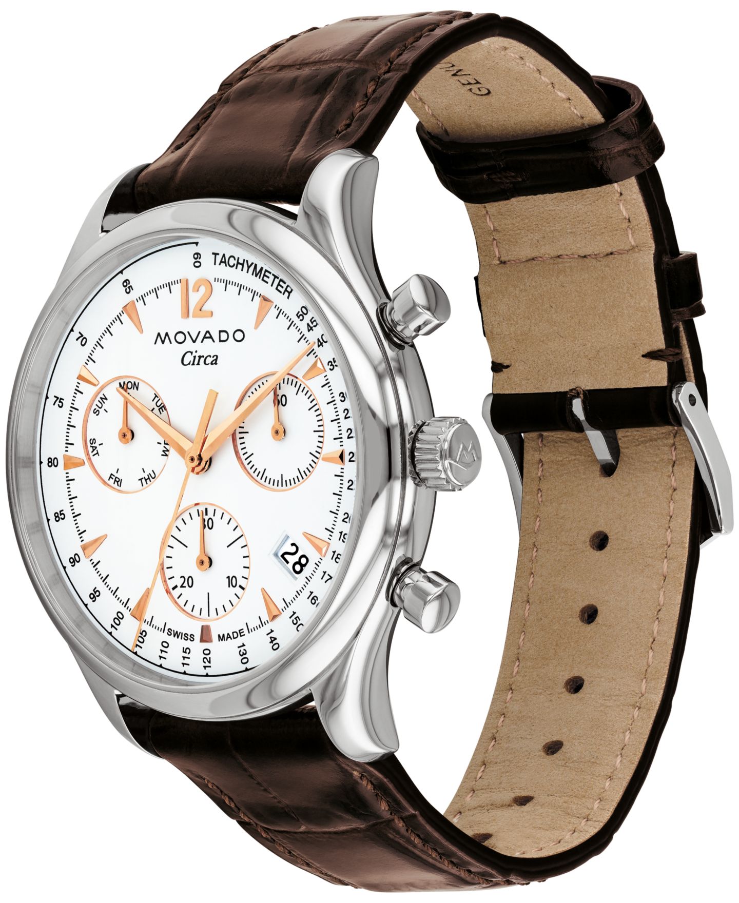 Мужские часы Movado Heritage Brown Genuine Leather Strap Watch, 43mm — фото 2