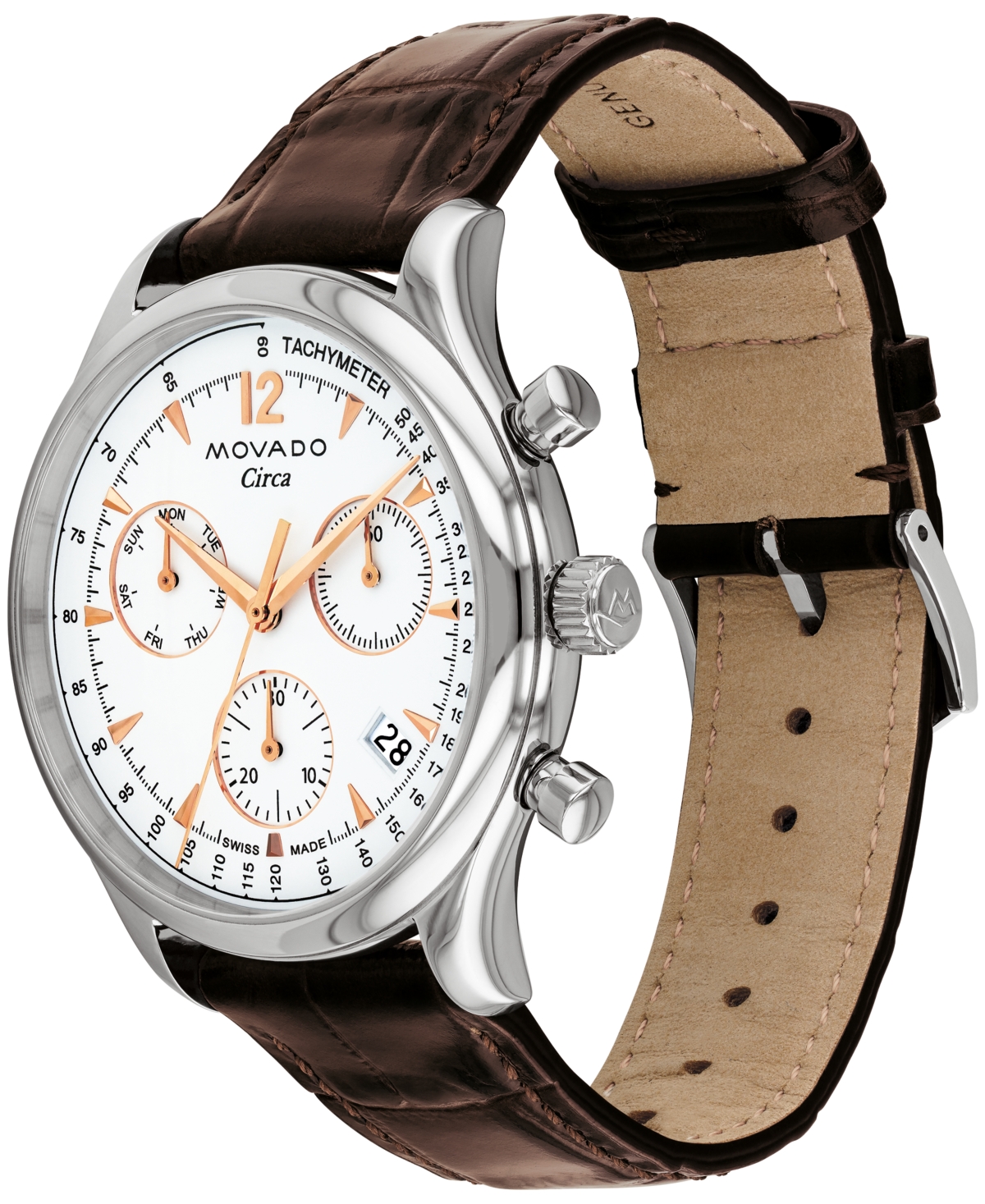 Movado Men's Heritage Brown Genuine Leather Strap Watch, 43mm