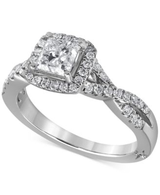 Macy's - Diamond Princess Halo Twist Engagement Ring (1-1/3 ct. t.w.) in 18k White Gold