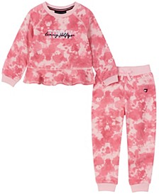 Baby Girls Tie-Dye Fleece Pullover with Ruffle-Hem and Joggers, 2 Piece Set
