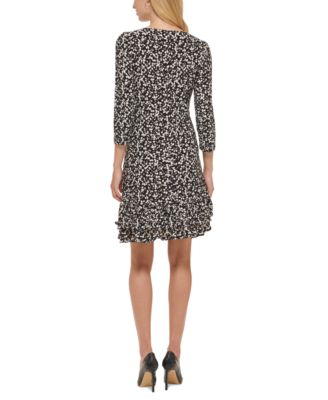 Women's Floral-Print Shift Dress with Ruffled Hem