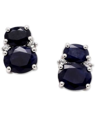 Macy's - Emerald (7 ct. t.w.) & White Sapphire (3/8 ct. t.w.) Stud Earrings in Sterling Silver