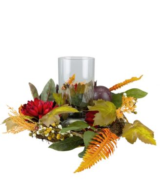 Mums with Pomegranate Fall Candle Holder Centerpiece, 22"