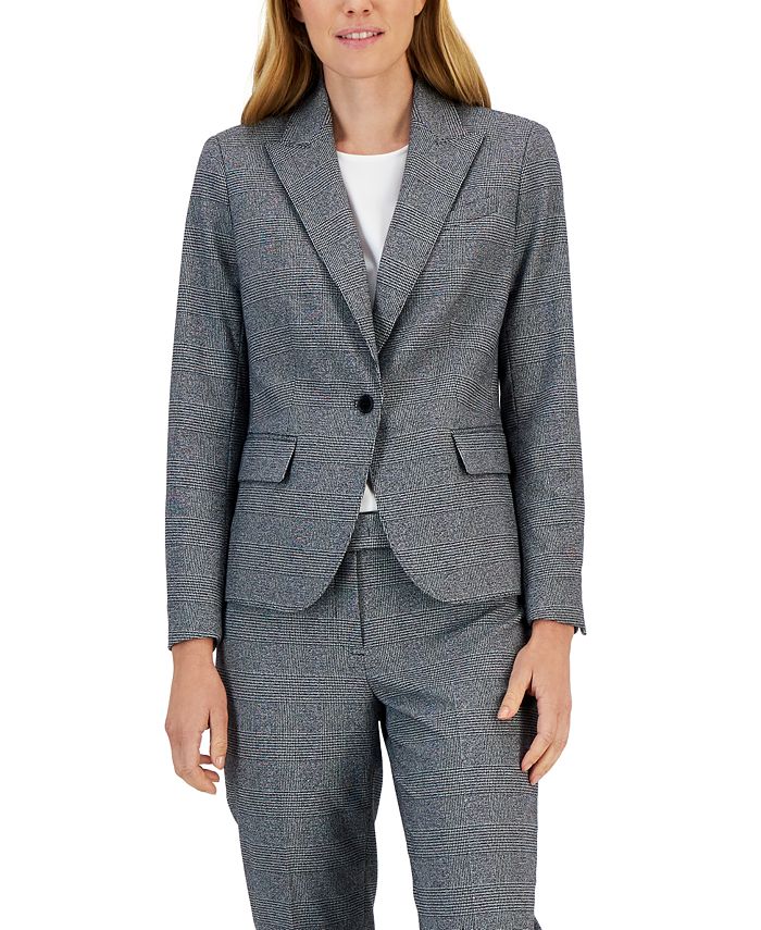 Anne Klein Women's Plaid One-Button Notch-Collar Pantsuit - Macy's