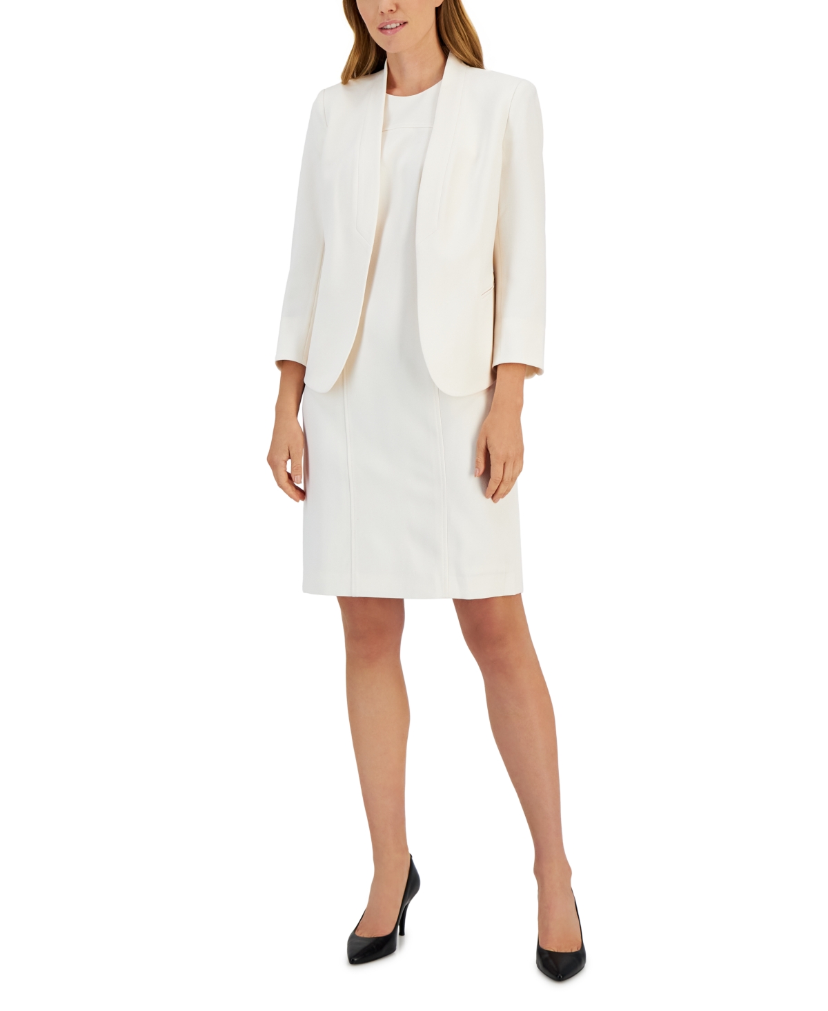 Anne Klein Missy Executive Collection Shawl-collar Sleeveless Sheath Dress Suit Set, Created For Macy's In Anne White