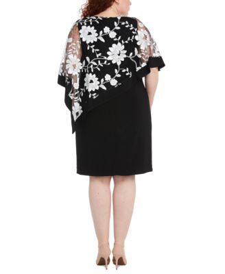 R & M Richards Plus Size Floral-Embroidered Overlay Dress