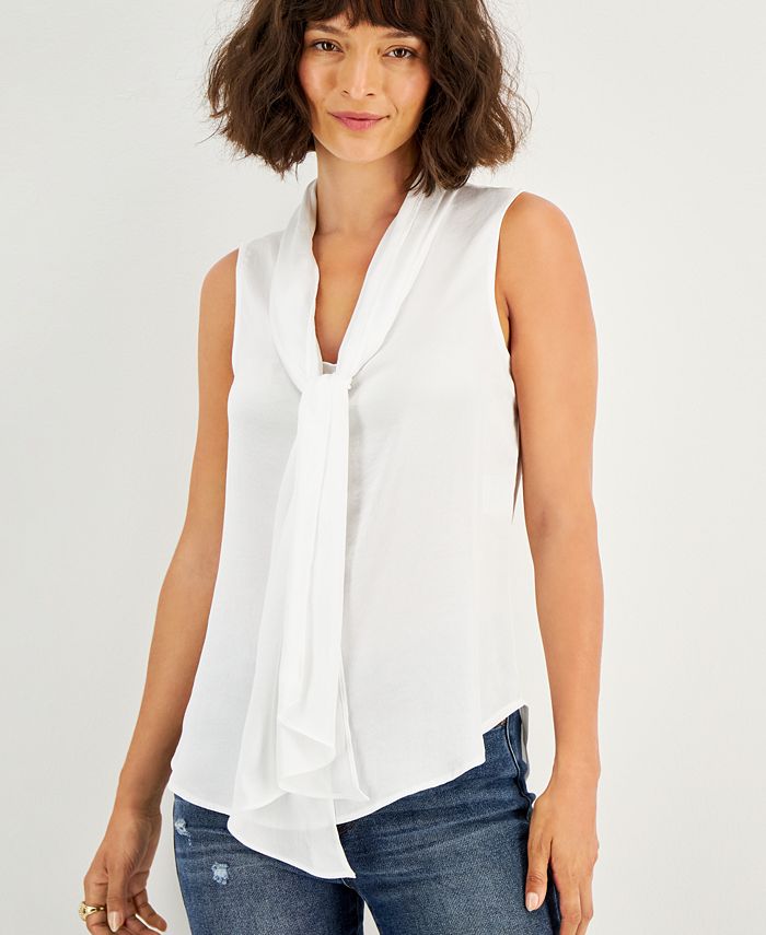 Bar III Women's TieNeck Sleeveless Blouse, Created for Macy's Macy's