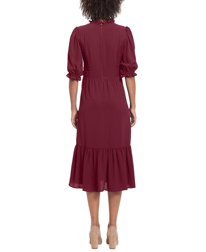 London Times Women's Smocked-Bodice Tiered Midi Dress - Macy's