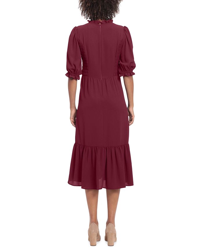 One-Shoulder Tiered Midi Dress with Smocked Bodice