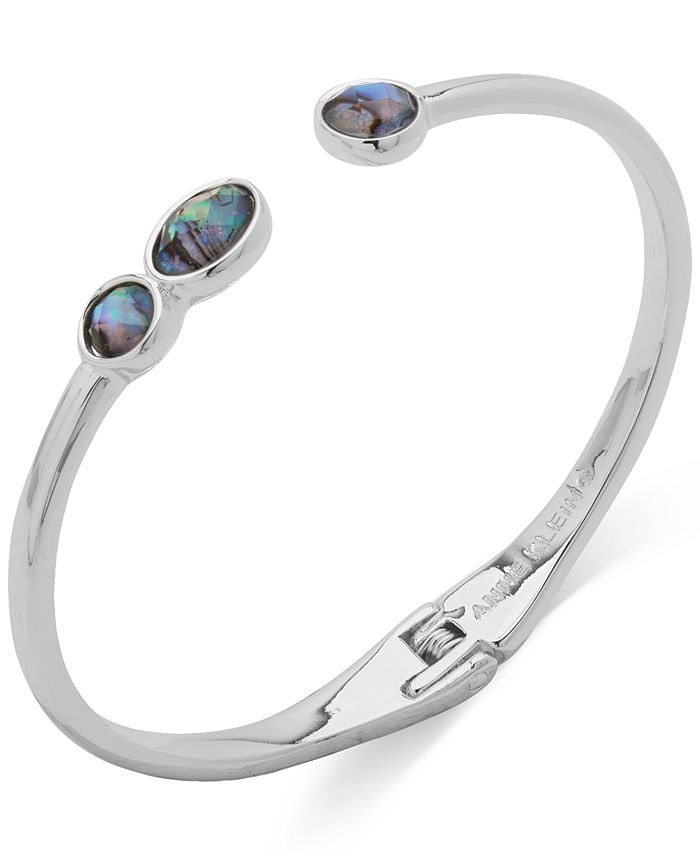 Abalone Gemstone Sterling Silver Hinged Bangle Bracelet main image 0