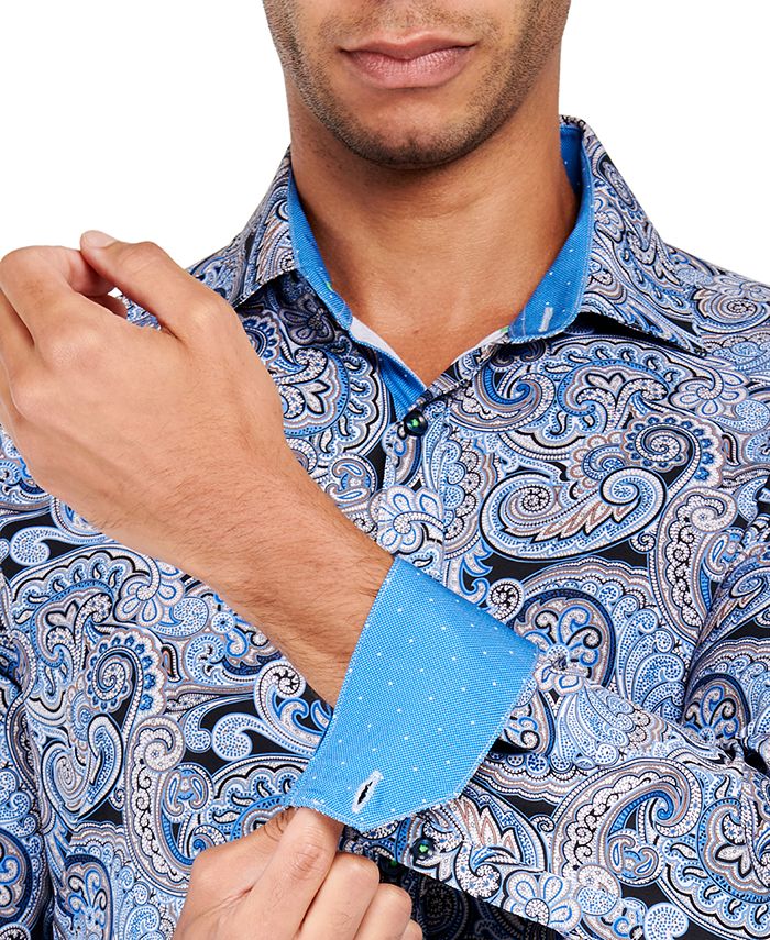 Society of Threads Men's Slim-Fit Paisley Performance Dress Shirt 