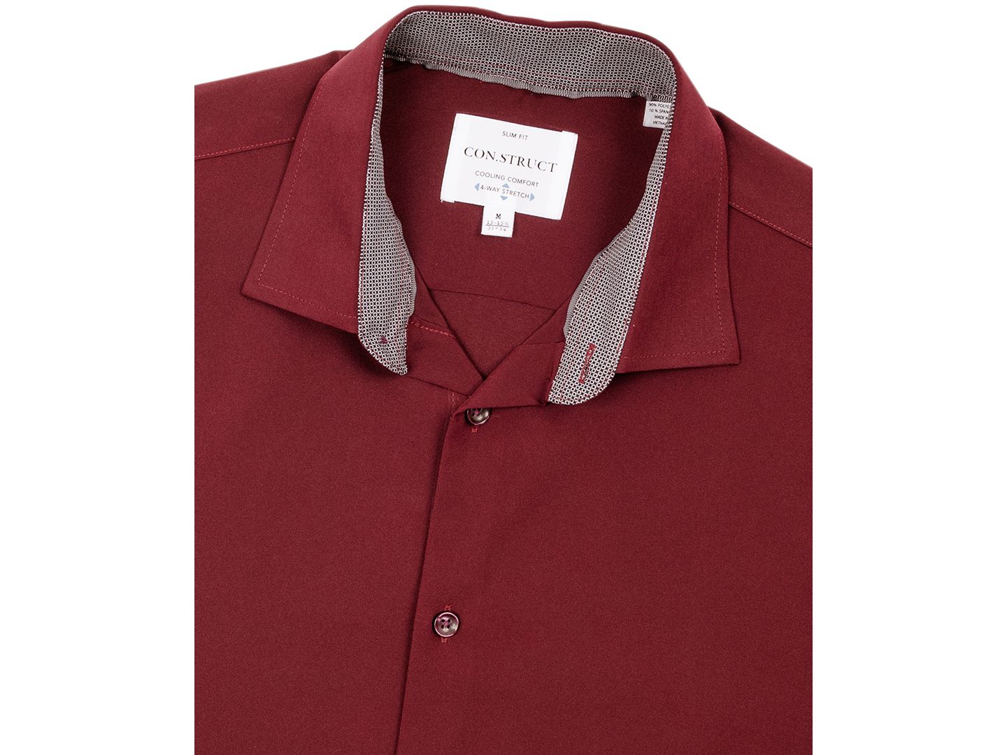Мужская рубашка ConStruct Slim Fit Solid Performance Stretch Cooling Comfort Dress Shirt, цвет: Бордовый — фото 4