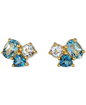 Blue Topaz Cluster Stud Earrings (2-1/10 ct. t.w.) in 14k Gold-Plated Sterling Silver