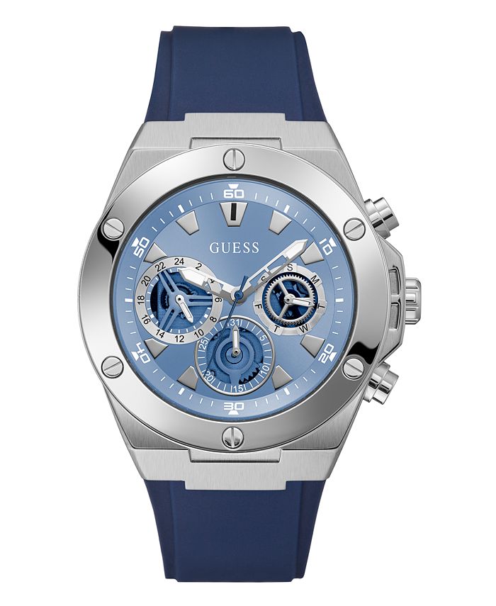 GUESS Men's Quartz Blue Silicone Strap Multi-Function Watch 46mm - Macy's